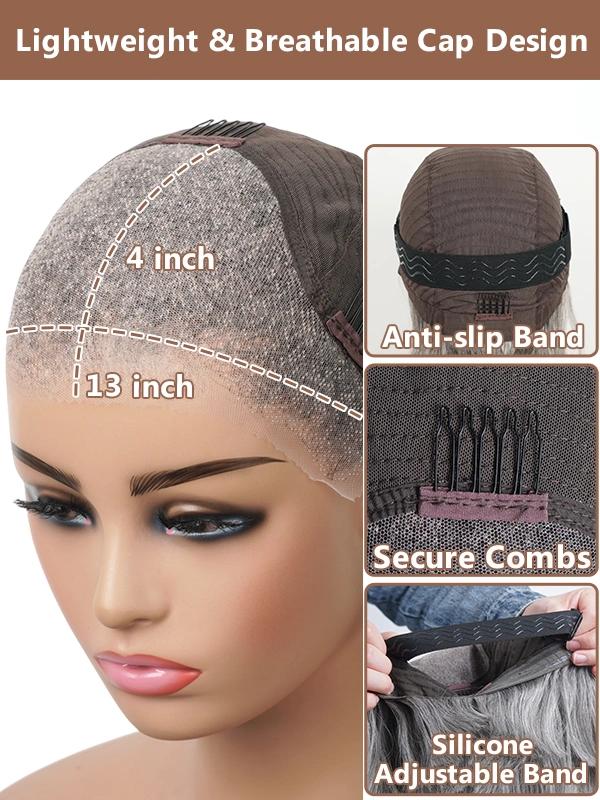 Luvwin 13x4 Salt & Pepper Bouncy Curls Glueless Grey Wig 100% Human Hair