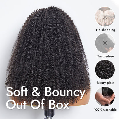 Natural Black Jerry Curly No Lace Glueless Free Part Long Headband Wig 100% Human Hair (Get Free Trendy Headbands)