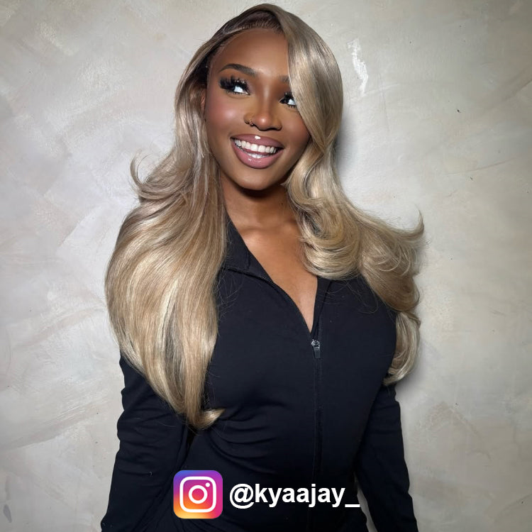 Hot Star Top 10A Raw 210% Density Professional Toned Balayage Ash Blonde HD Transparent 13x6 Lace Front Human Hair Wig Body Wave
