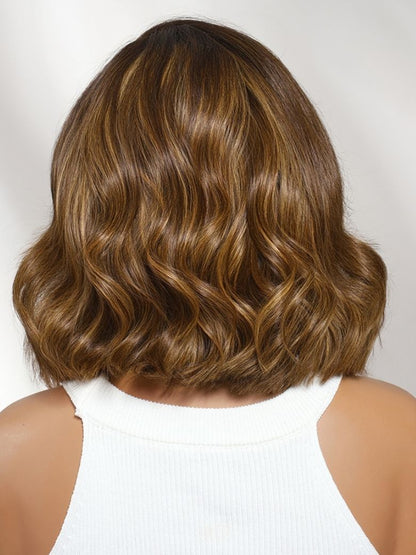 Klaiyi Balayage Brown French Bob Wig Shoulder-Length Loose Curls 7x5 & 13x4 Pre-Everything Glueless Lace with Invisi Drawstring