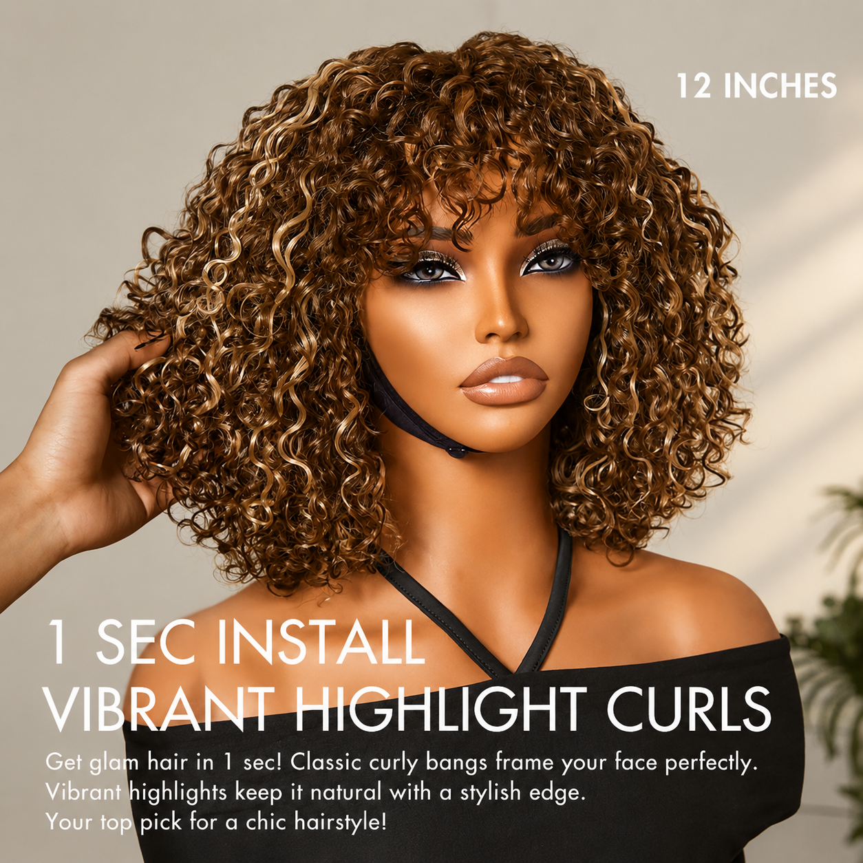 Beginner Friendly Water Wave Minimalist Lace Glueless Short Curly Wig with Bangs