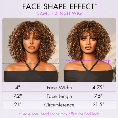 Beginner Friendly Water Wave Minimalist Lace Glueless Short Curly Wig with Bangs