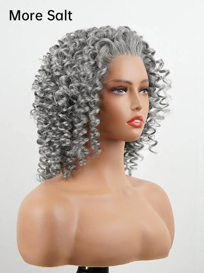 Luvwin 13x4 Salt & Pepper Bouncy Curls Glueless Grey Wig 100% Human Hair