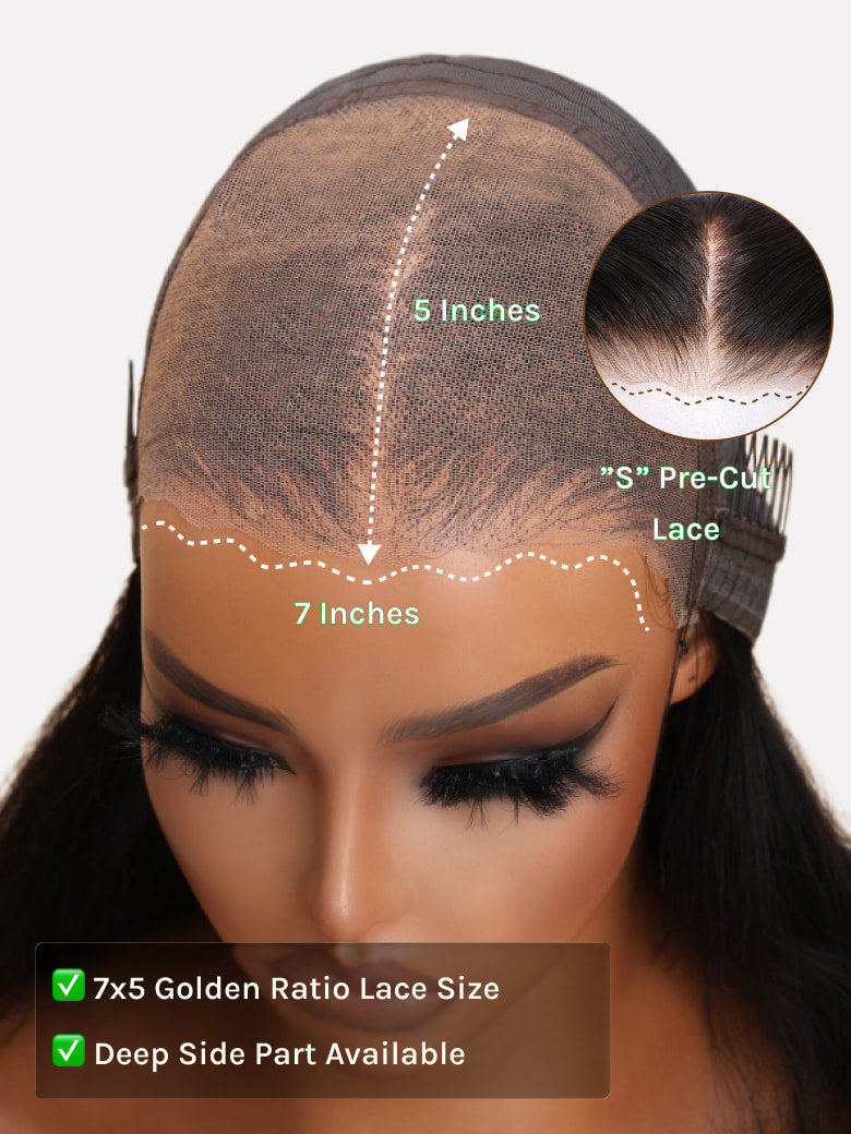 Klaiyi Balayage Brown French Bob Wig Shoulder-Length Loose Curls 7x5 & 13x4 Pre-Everything Glueless Lace with Invisi Drawstring