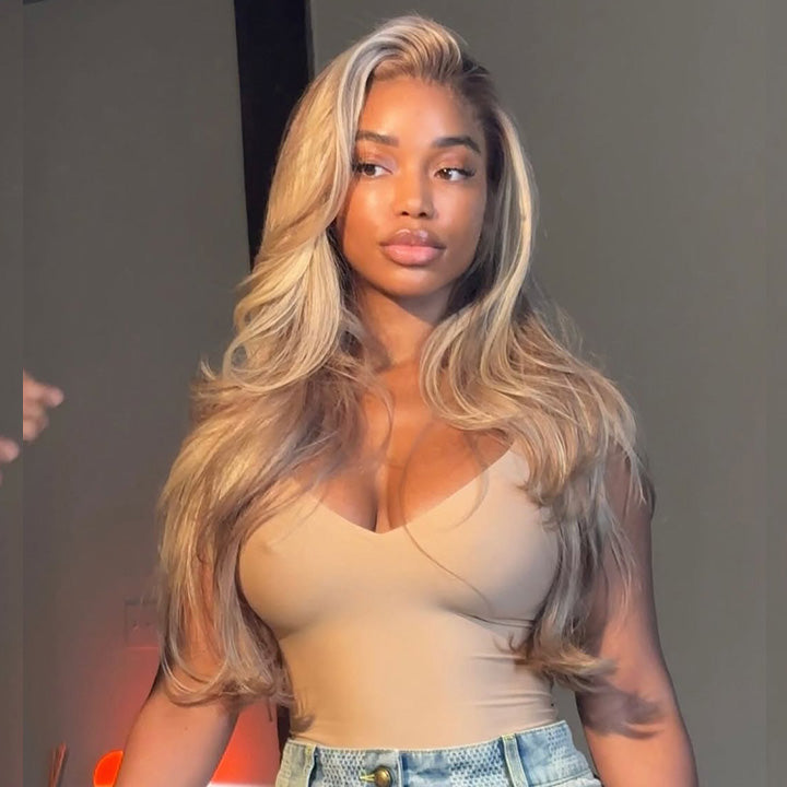Hot Star Top 10A Raw 210% Density Professional Toned Balayage Ash Blonde HD Transparent 13x6 Lace Front Human Hair Wig Body Wave