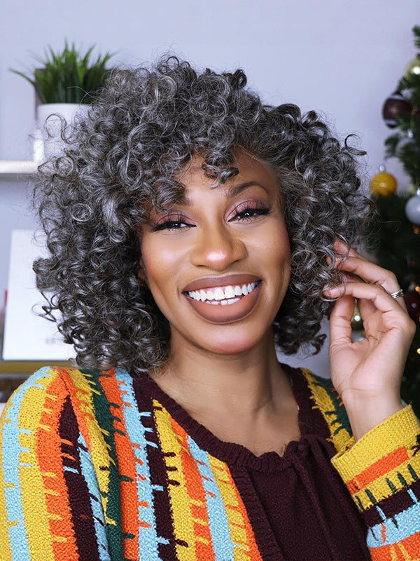 Luvwin 13x4 Salt & Pepper Bouncy Curls Glueless Grey Wig 100% Human Hair