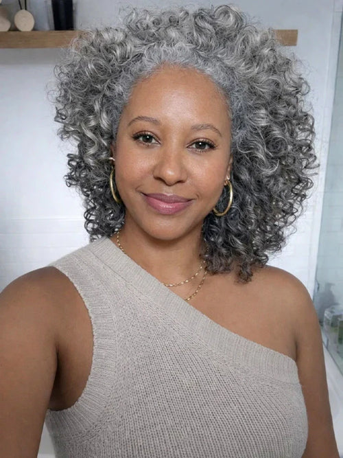 Luvwin 13x4 Salt & Pepper Bouncy Curls Glueless Grey Wig 100% Human Hair