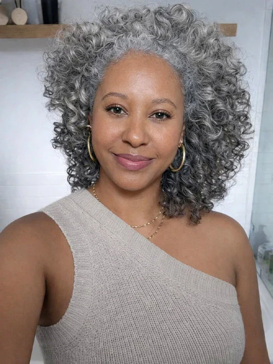 Luvwin 13x4 Salt & Pepper Bouncy Curls Glueless Grey Wig 100% Human Hair