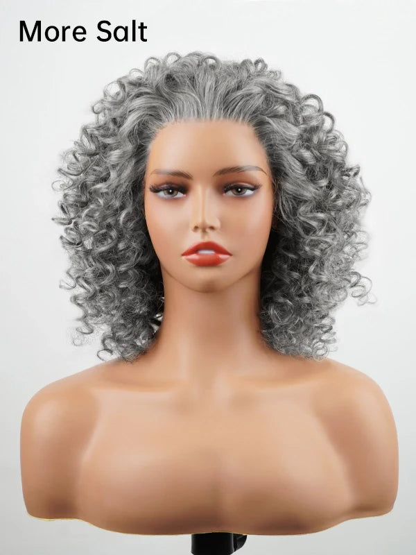 Luvwin 13x4 Salt & Pepper Bouncy Curls Glueless Grey Wig 100% Human Hair