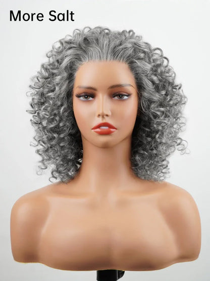Luvwin 13x4 Salt & Pepper Bouncy Curls Glueless Grey Wig 100% Human Hair